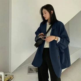 New Women's Coffee Suit Jacket Spring And Autumn (Option: Navy Blue-L)