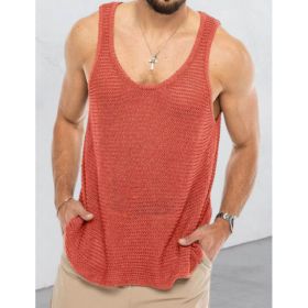 Men's Summer Loose Sleeveless Knitted Vest (Option: Watermelon Red-XL)