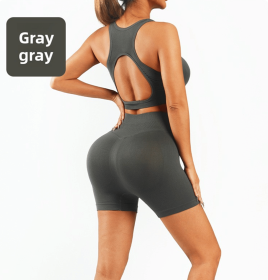 Workout Sets for Women 2 Piece High Waisted Seamless Leggings with Padded Stretchy Sports Bra Sets Gym Clothes (Color: GRAY, size: XL)