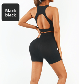 Workout Sets for Women 2 Piece High Waisted Seamless Leggings with Padded Stretchy Sports Bra Sets Gym Clothes (Color: Black, size: L)